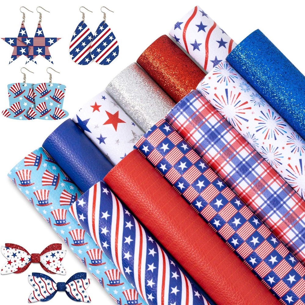4th of July Faux Leather Sheets 8 x 12 Inch Patriotic Synthetic Leather Fabric G