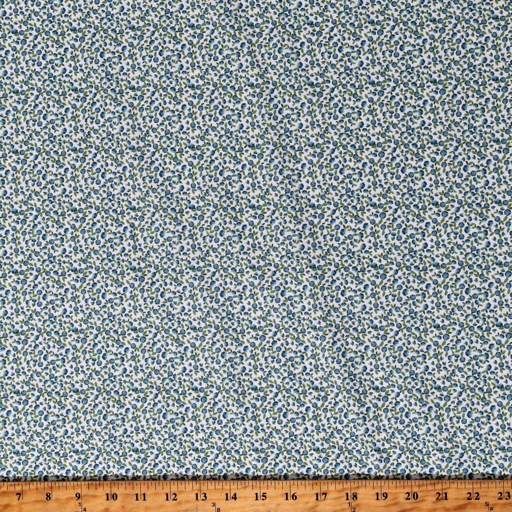 Cotton Blue Calico Flowers Small Scale Floral Fabric Print by the Yard D143.28