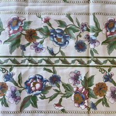 DRAPERY MCMLXXXVII Boussac Floral Flower Vine Gold Metallic Border Stripe 1.25 Y