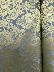 BLUE GOLD Damask Jacquard Brocade Flower Floral Fabric (110 in.) Sold BTY