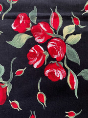 Painted Rose for RJR Fabrics Red Roses on Black Cotton Fabric 1.75 yds