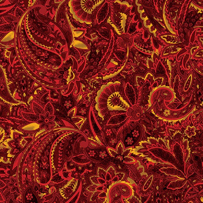 BENARTEX – Harvest Beauty By Kanvas Studio – Paisley Scroll – Red/Gold ,1/4 yard