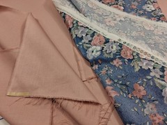 Vintage Floral Dusty Rose White Eyelet Cotton Fabric Lot 3pc Destash Craft