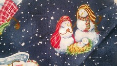 Fabric Red Rooster “O’ Snowy Night” 4 Pc Sampler Snowmen as Holy Family $8.95