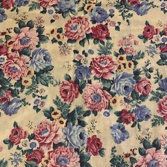Vintage Floral Fabric By Peter Pan Pink Mauve Blue Yellow Flowers On Cream 2 Yds