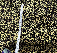 Lux Timeless Treasures Black Gold Metallic Scroll Cotton Quilting Fabric 46X42