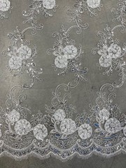 Ryleigh WHITE 3D Floral Embroidery with Foil & Sequins on Mesh Lace Fabric by t