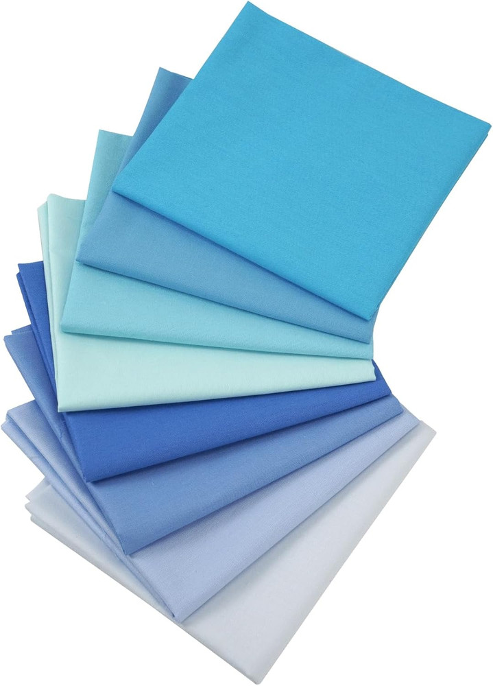 8Pcs 18X22 Inch 100% Cotton Fabric Solids Blue Color Fat Quarters Quilting