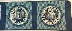 Cotton Fabric Panel Gray/Blue Wolf & Owl Animal Print for Quilting & Crafts