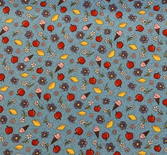 “Village People” Floral Fabric By Fabri-Quilt Apples Lemons Ice Cream Blue BTY