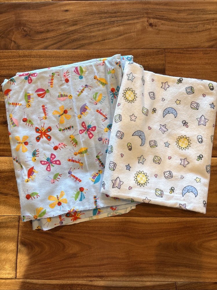 Lot Of 2 Baby Kid Themed Flannel Fabric