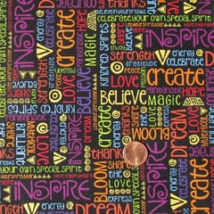 3/4 YD ~Celestial Magic~ Laurel Burch Fabric Positive Words Black Bckground 2022