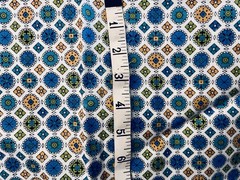 VTG Mid Century SM Scale Geometric Tiles Yellow Blue & Green on White 36 X 26″