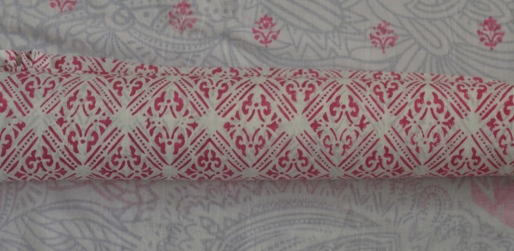 White & Pink Hand Block Fabric 10 Yard 100%Cotton NO TARRIF CHARGES 100%✅ KK17