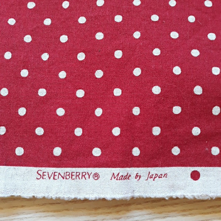 1.4 YDS Sevenberry Japan Cotton Flax Canvas Fabric Med Natural Dots on Red