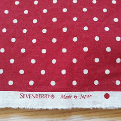 1.4 YDS Sevenberry Japan Cotton Flax Canvas Fabric Med Natural Dots on Red