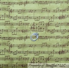BonEful Fabric FQ Cotton Quilt Green VTG Sheet Music Note Xmas Stripe Calico OOP