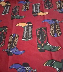 Cowboy Boots On Dark Red Cotton Fabric 36″ X 27″