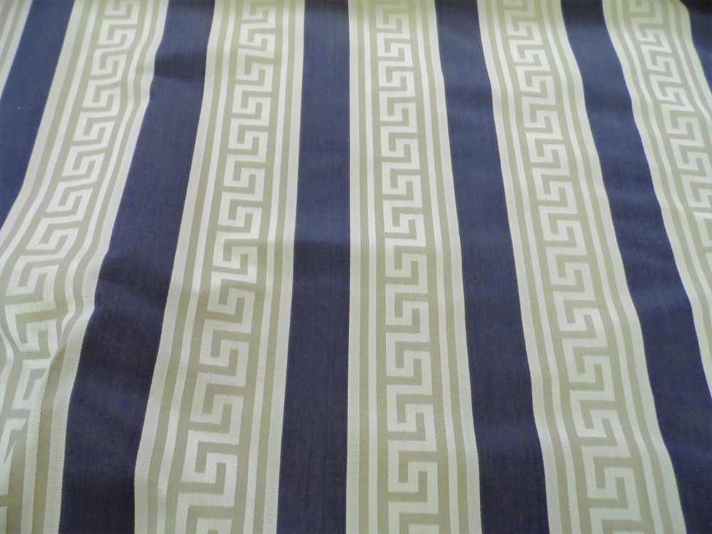 Fabric Robert Allen Beacon Hill Pierre Stripe Navy Taupe Keys Drapery *J190