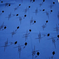 Vtg Navy Blue Shimmer Fabric with Embossed Black Velvet 80s Abstract Print 4+Yds