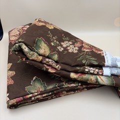 Cotton Medium Weight Fabric Brown With Pink/Green/Burgundy Floral Pattern Crafts