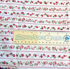 VTG 1970`s Shades of Pink and Red ROSES Floral Pink Stripe 36″ X 12″ Quilting