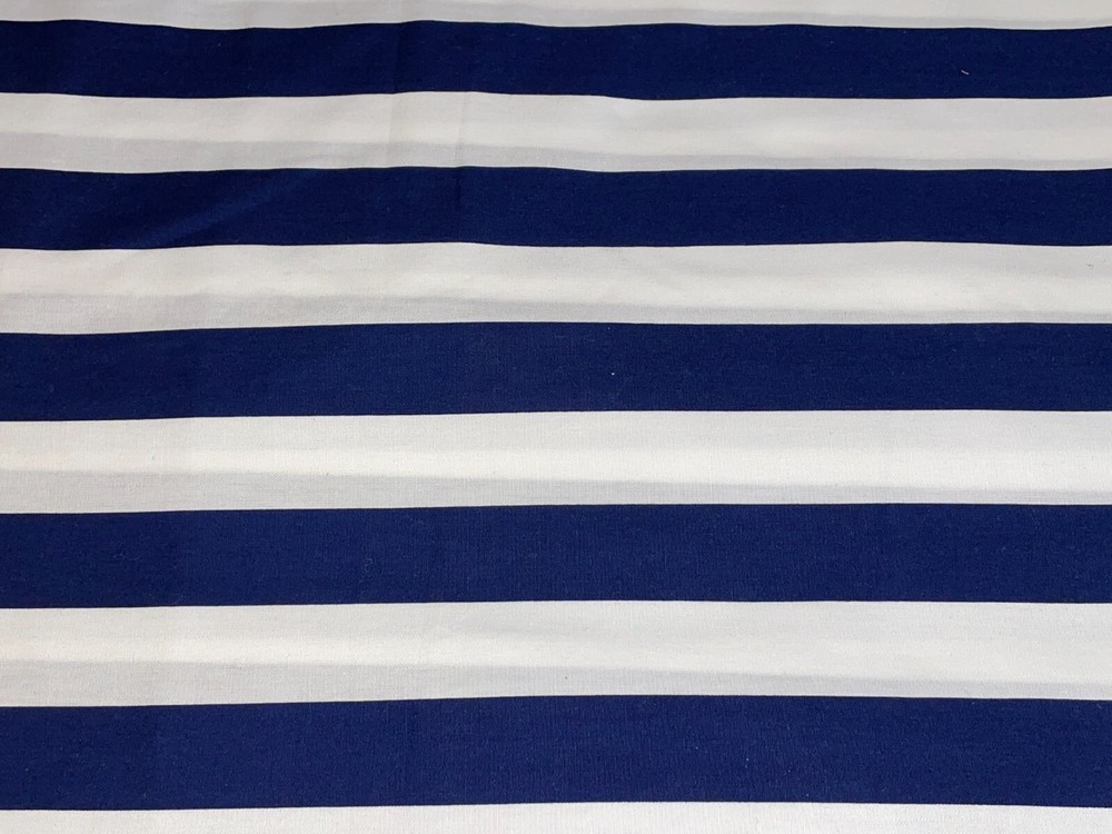 102″ X 44″ Vintage Cranston Navy Blue & White Large Stripe Cotton Fabric 2.8 Yds