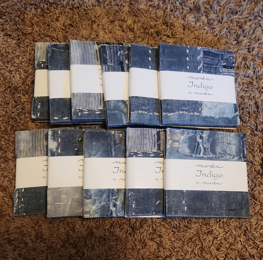 Lot 11 Moda Indigo Charm Packs 42 Pre-Cut 5″ Squares 100% Cotton Quilting Fabric