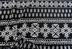Printed Liverpool Textured Fabric 4 way Stretch Black Ivory Aztec H602