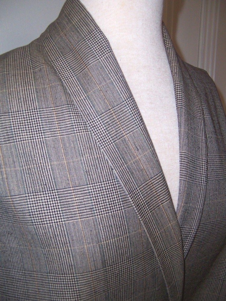 78″ X 60″ TAN BLK MULTI YEAR ROUND SILK WOOL BLEND GLEN PLAID SUIT WEIGHT FABRIC