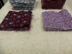 l.12 LBS VINTAGE LOT VARIOUS FABRICS CUT INTO 3.5″ SQUARES – MOST PURPLE COLORS