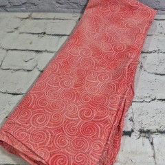 Vintage Fabric Coral Salmon Spiral Swirl Printed 44″ X 2yrds W/ Small Cut-Out