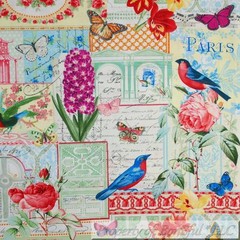 BonEful FABRIC FQ Cotton Quilt White Rainbow Paris Patchwork Rose Flower Garden