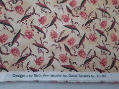 Beth Ann Bruske For David Textiles ~ Tan Background Pink Floral & Leaves ~ 2 yds
