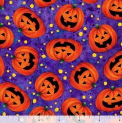 Fabric Halloween Pumpkin Orange on Purple Cotton QUILT TREASURES 1/4 Yd 28344V
