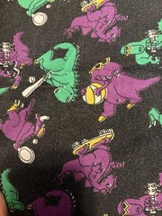 Vintage Calhoun Dinosaur Sports Fabric 38×40 Black Purple Green 90s Novelty
