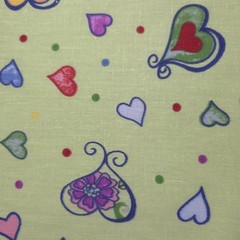 Playful Multicolor Heart Print Green Poly Cotton Fabric 58″ By The Yard