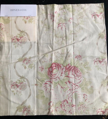 HINES & CO. Ribbons & Roses in Pink 17 3/8 x 17 3/4″ Linen Floral Fabric Sample