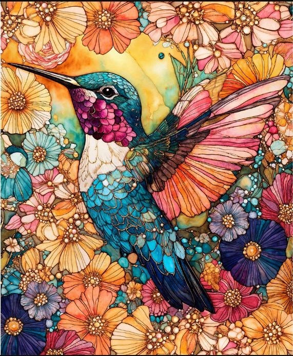 36″ X 44″ Panel Flight of Beauty Hummingbirds Glass Look Cotton Fabric D380.64