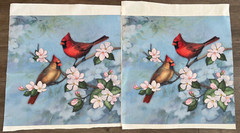2 Male & Female Cardinal Cardinals in Dogwood Tree Tapestry Fabric Pillow Panels