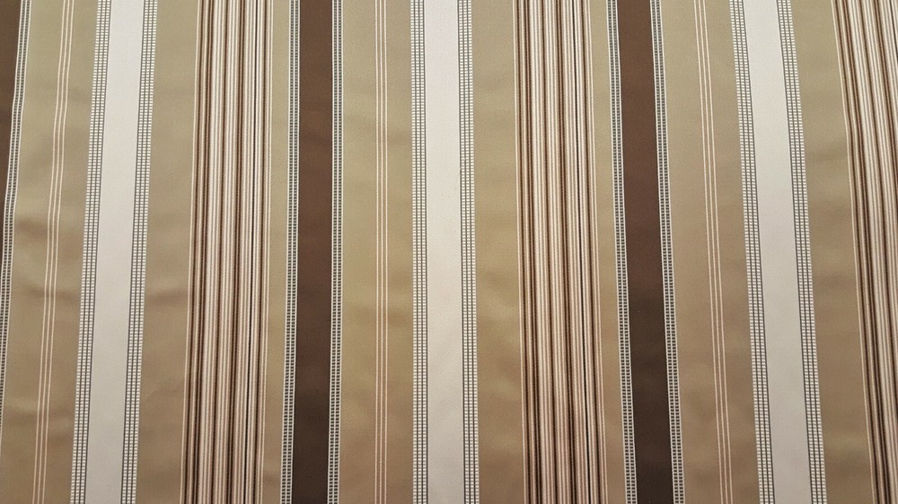 Discount Fabric DRAPERY Tan, Gray, Lt Taupe, Chocolate & Winter White Stripe