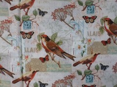 Floral Fabric Brown Multi Bird Butterfly Stamp on Tan Cotton Fabric SBTYx44