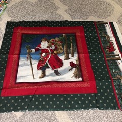 Lot of 2 Vintage Sewing Fabric Panels Pillow Tops Old Fashion Santa 14″ Square