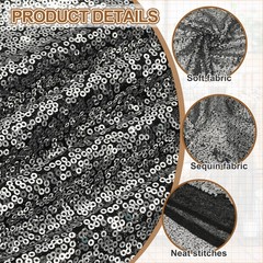1 Yard Sequin Fabric by the Yard Velvet Sequins Fabric, Black Silver