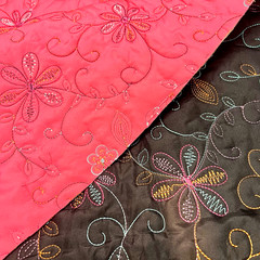 Embroidered Quilted Black/Fuchsia Poly Nylon Padded Fabric Lot of 2 Yards $20