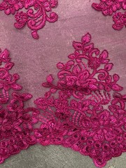 Brianna FUCHSIA Polyester Floral Embroidery with Sequins on Mesh Lace Fabric by