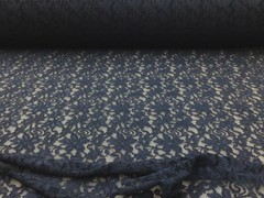 Embroidered Stretch Lace Apparel Fabric Sheer Floral Midnight Navy Blue WW511