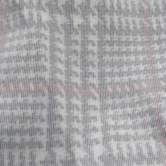 VTG 70s Tartan Plaid Woven Polyester Fabric Mesh Backing Black White 55 x 118″