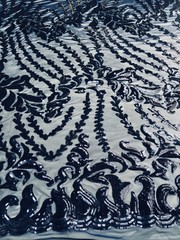 Miranda NAVY BLUE Vines and Leaves Sequins on NAVY Mesh Lace Fabric by the Yard