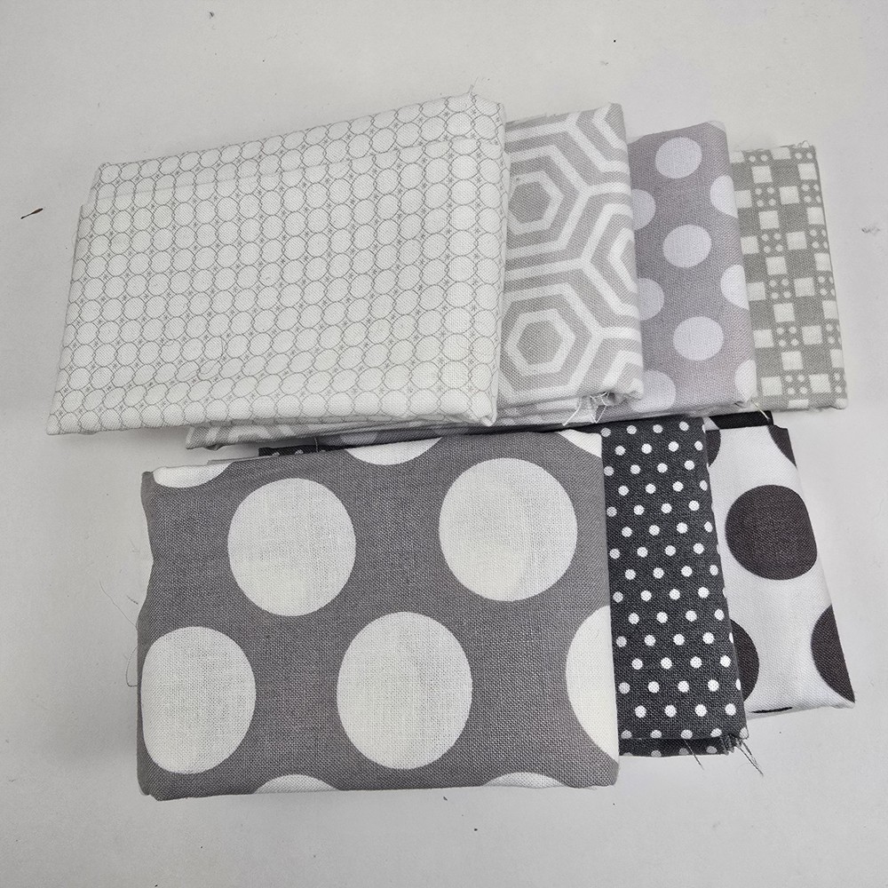 Fat Quarter Gray Bundle 100% Cotton Polka Dots Abd Geometric